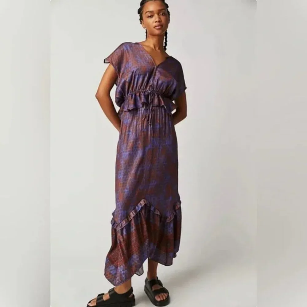 021New Free People Dreambound Maxi Skirt Red/Blue NWOT Sizes XS & L - Picture 2 of 11
